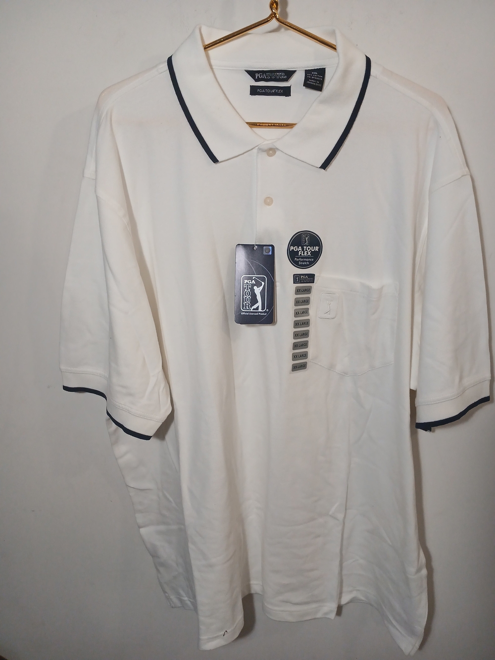 PGA Tour White Polo with Navy Trim Detailing